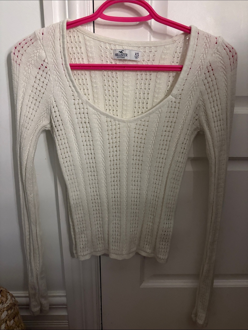 Hollister Women's Cream Open-Knit Scoop Neck Long Sleeve Sweater